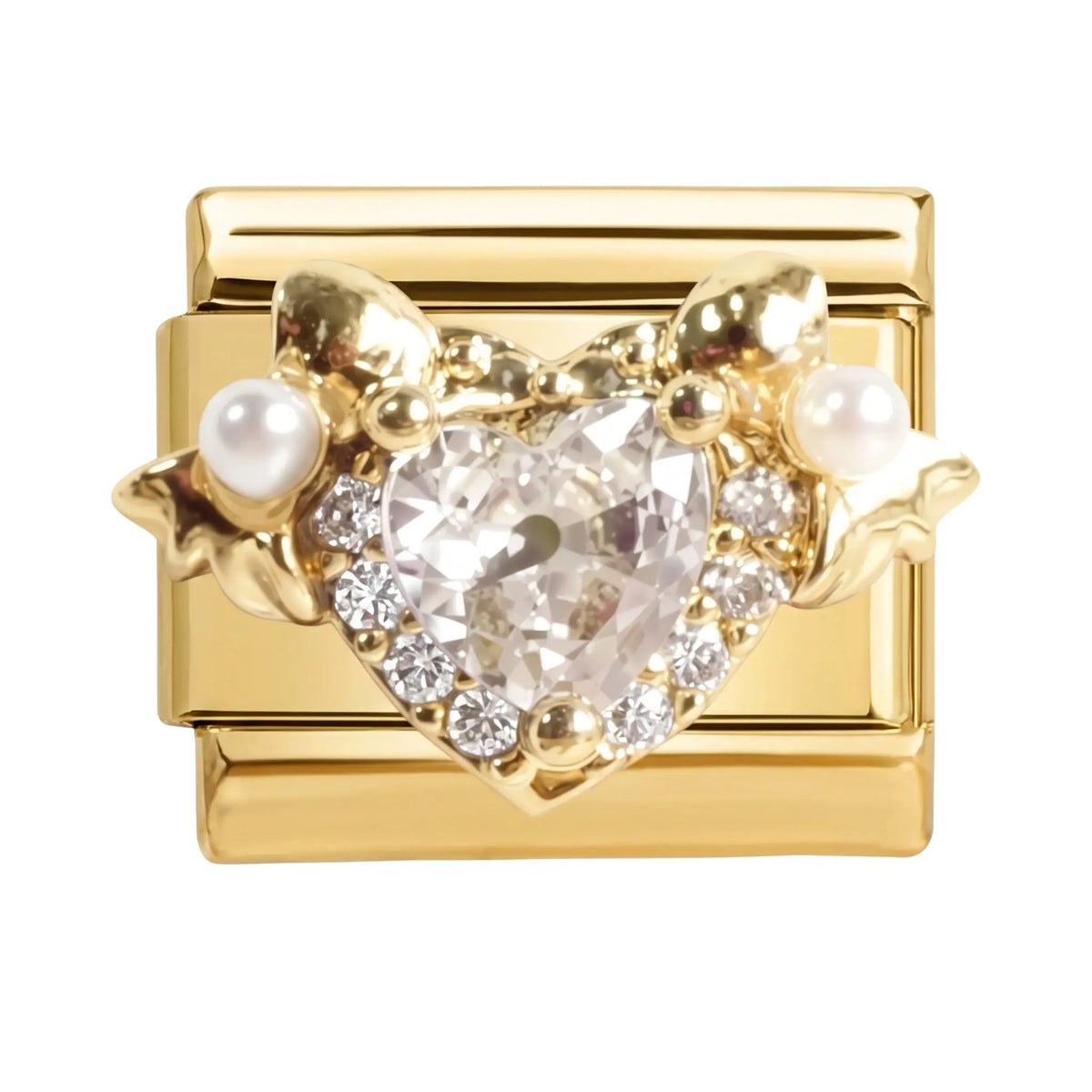 Charm italien doré Cœur Strass & Perles en acier inoxydable pour bracelet - Charmsy