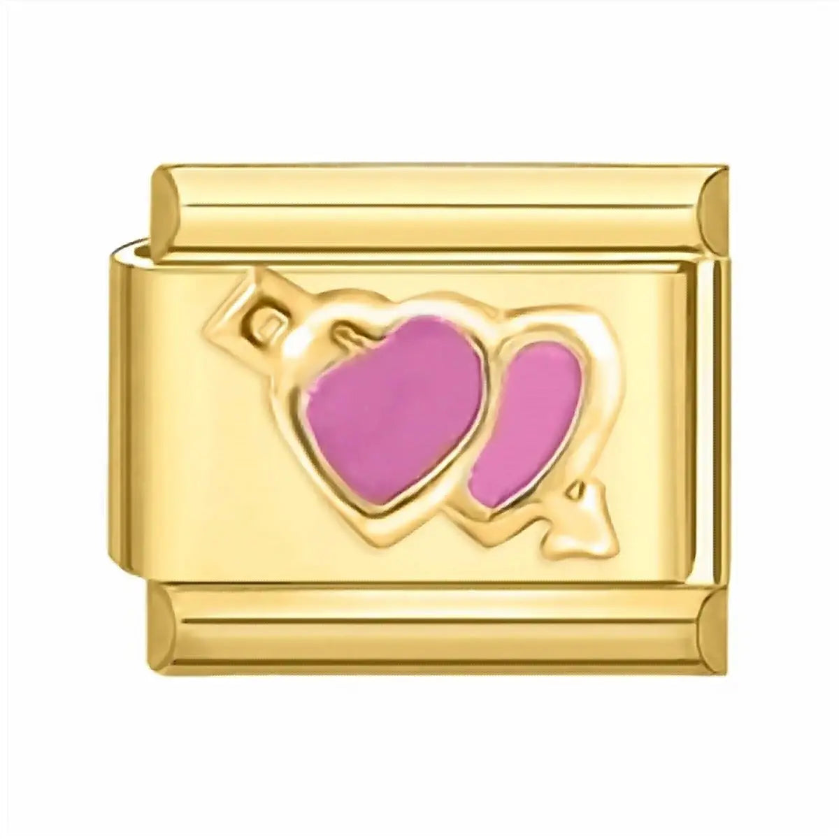 Charm italien Double Cœur Rose Doré en acier inoxydable pour bracelet - Charmsy
