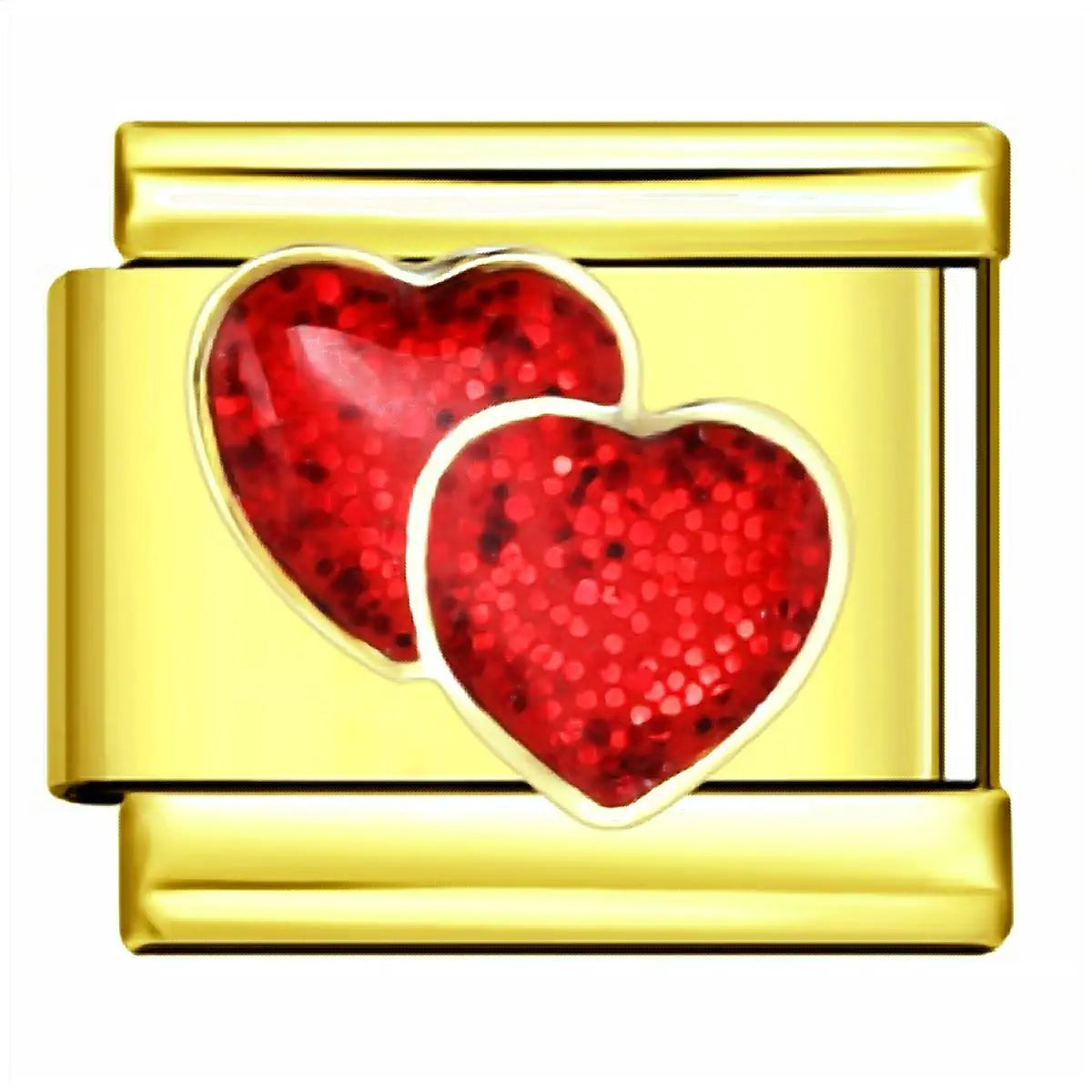 Charm italien doré Double Cœur Rouge en acier inoxydable pour bracelet - Charmsy