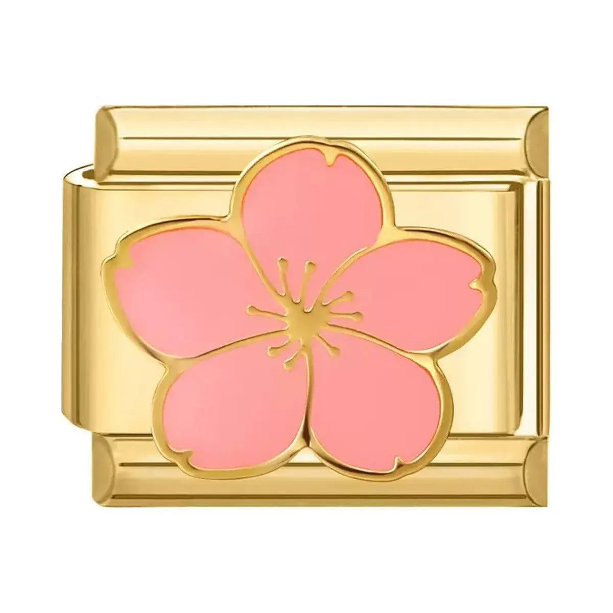 Charm italien doré Fleur de Cerisier Rose en acier inoxydable pour bracelet - Charmsy
