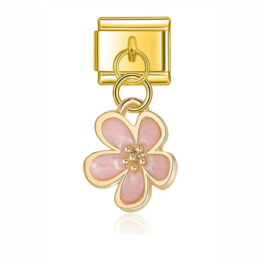 Charm italien doré Pendentif Fleur Rose Nacrée en acier inoxydable pour bracelet - Charmsy