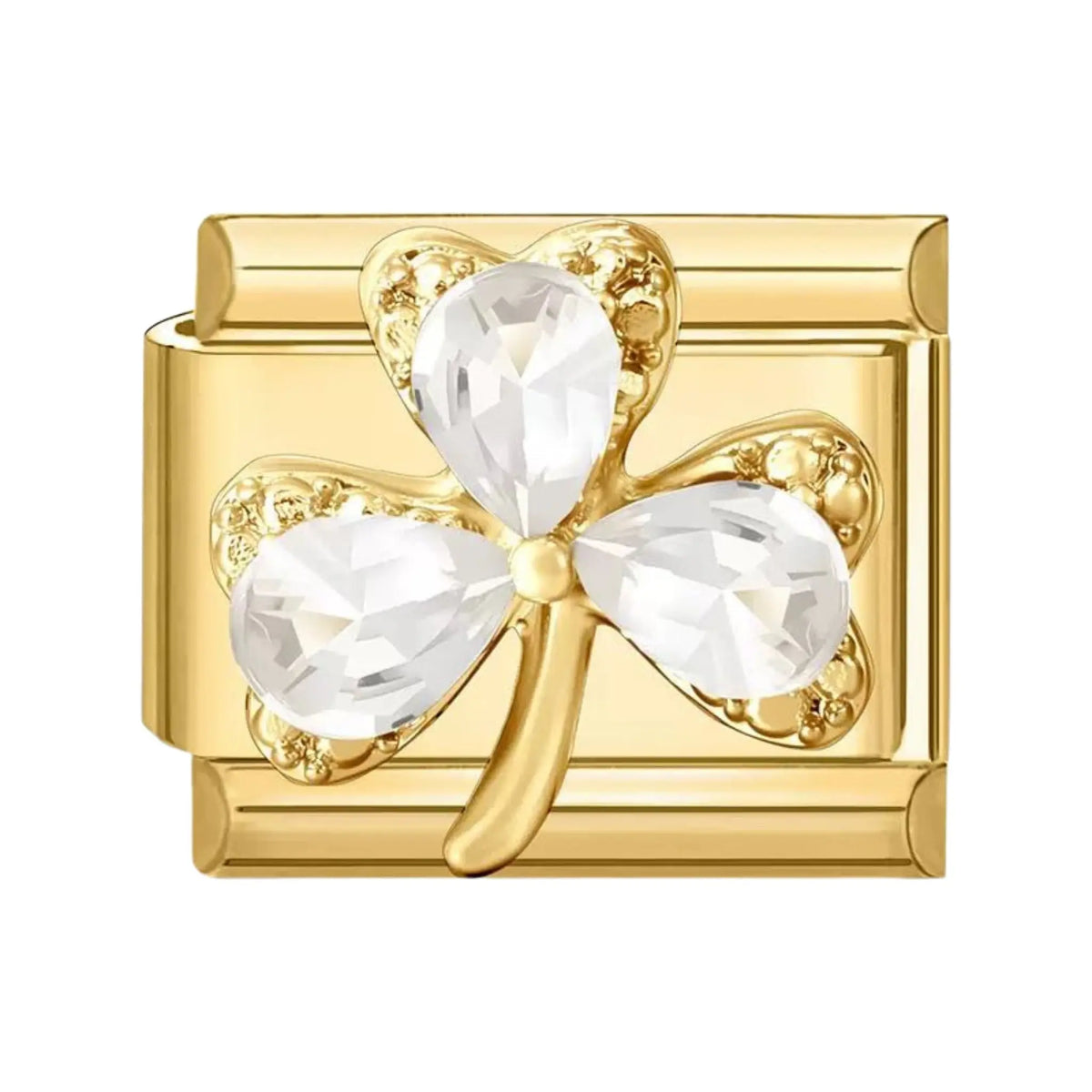 Charm italien Trèfle Cristal Or en acier inoxydable pour bracelet - Charmsy