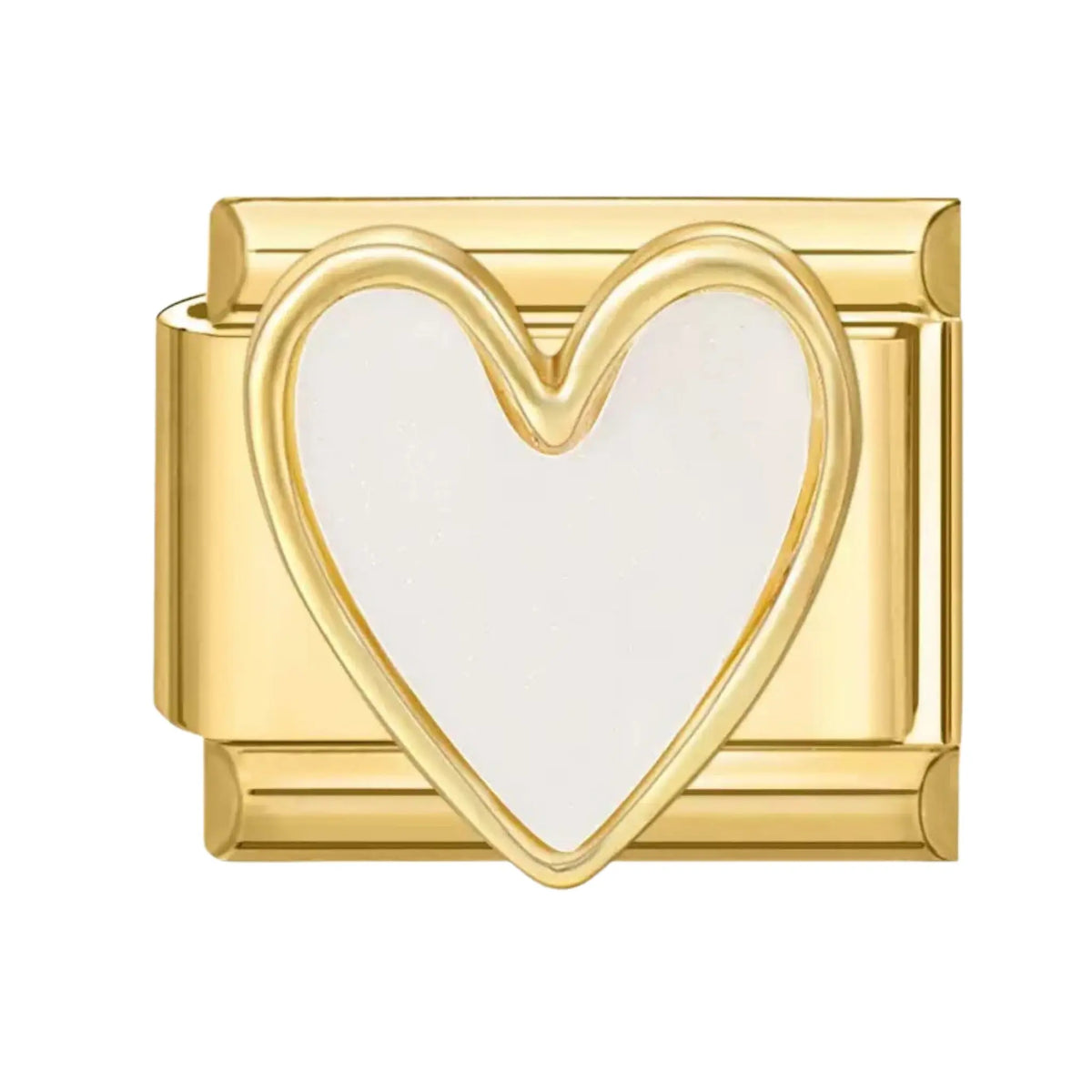 Charm italien doré Cœur Blanc Nacré en acier inoxydable pour bracelet - Charmsy