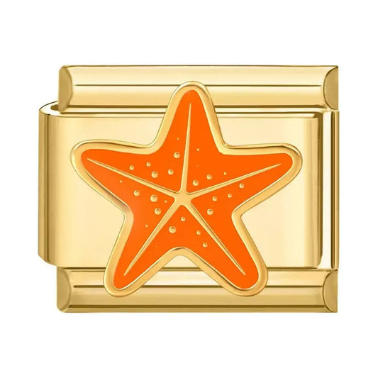 Charm italien doré Étoile de Mer Orange en acier inoxydable pour bracelet - Charmsy