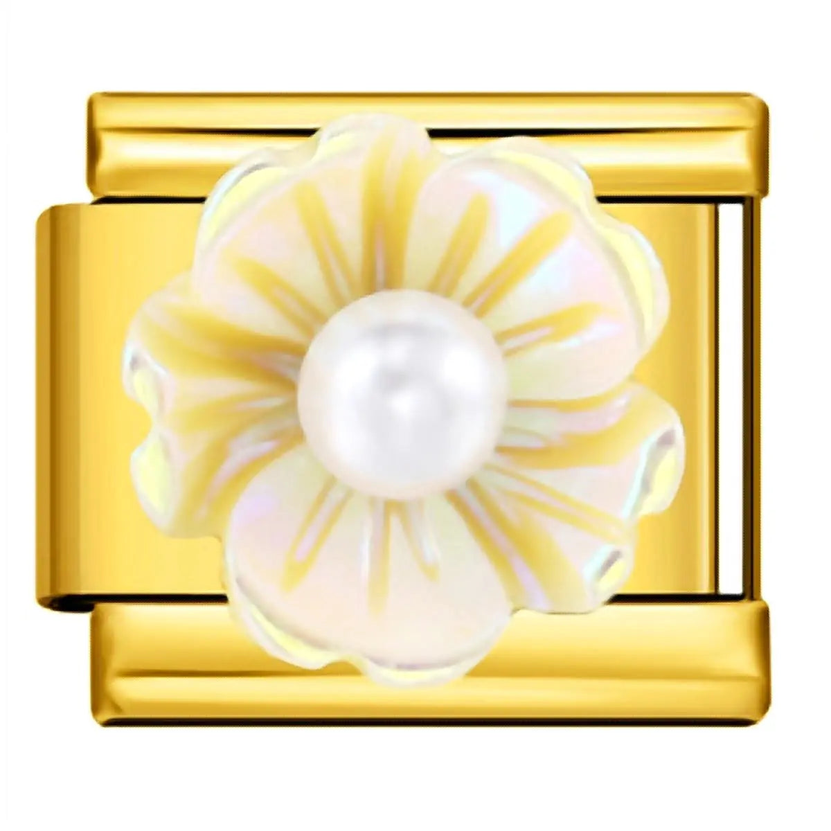 Charm italien Fleur Blanche Perle pour bracelet - Charmsy