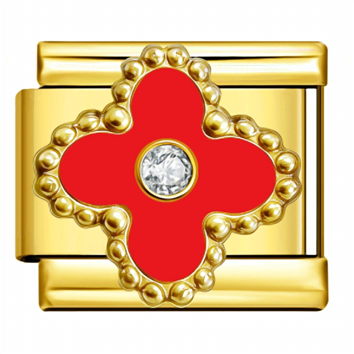 Charm italien Fleur Rouge Dorée pour bracelet - Charmsy