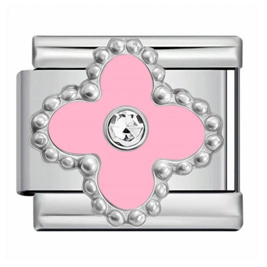 Charm italien Fleur Rose Strass — Charmsy