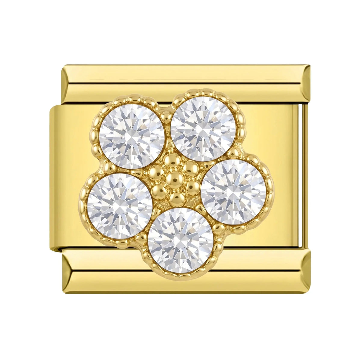 Charm italien doré Fleur Strass Rotatif en acier inoxydable pour bracelet - Charmsy