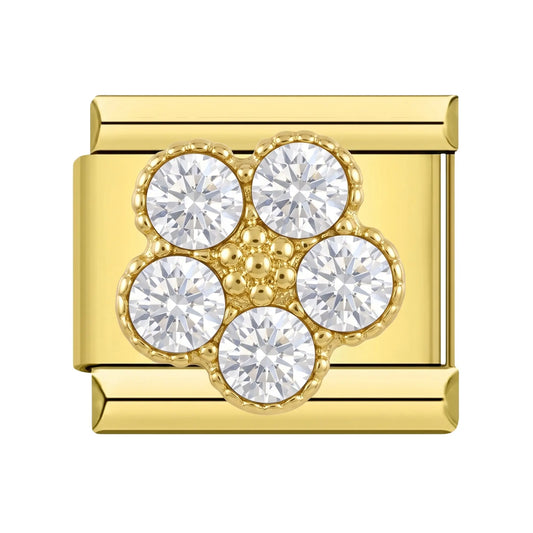 Charm italien doré Fleur Strass Rotatif en acier inoxydable pour bracelet - Charmsy