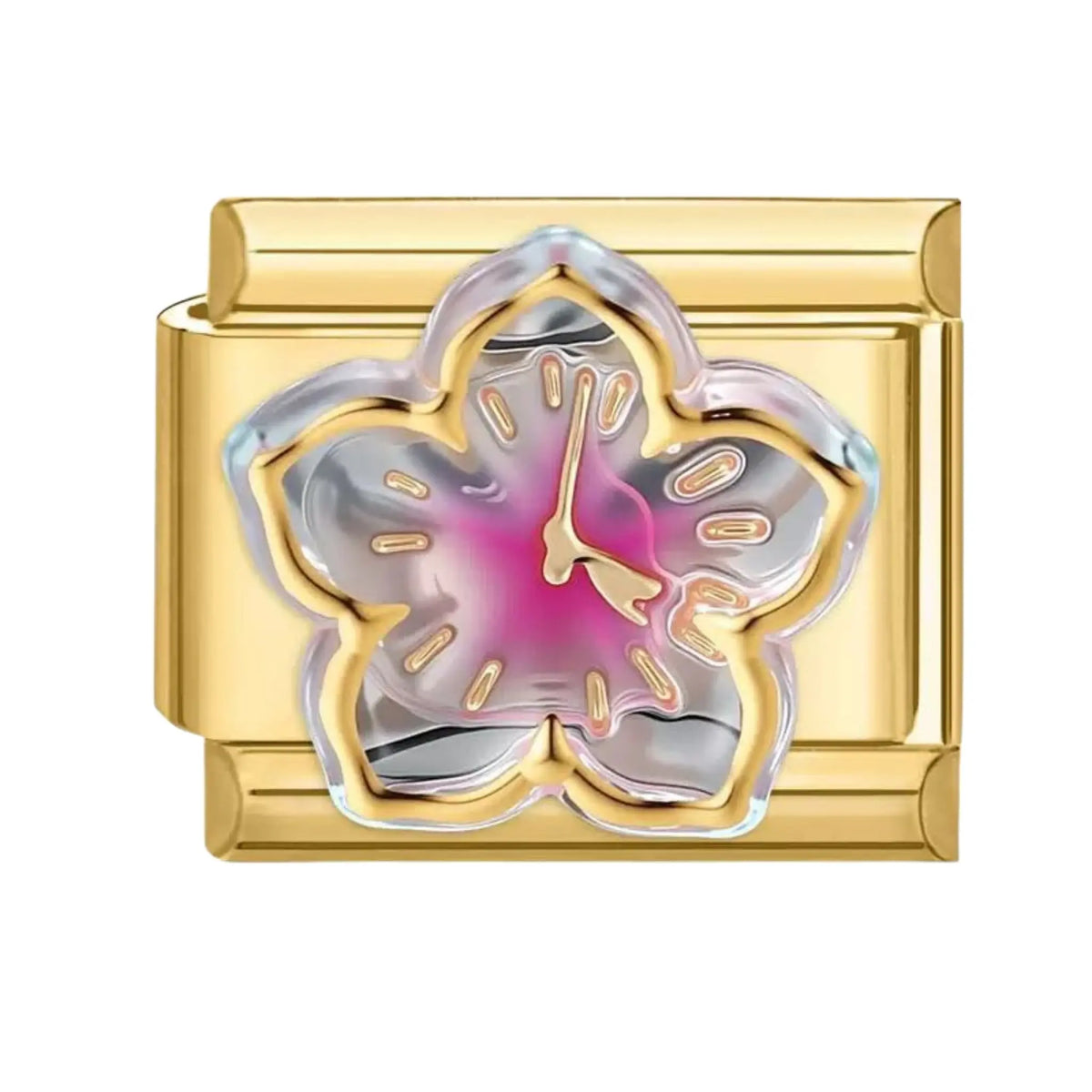 Charm italien Fleur Violette Dorée en acier inoxydable pour bracelet - Charmsy