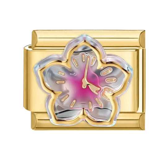 Charm italien Fleur Violette Dorée en acier inoxydable pour bracelet - Charmsy