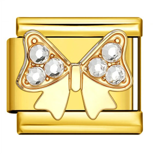 Charm italien doré Nœud Strass en acier inoxydable pour bracelet - Charmsy