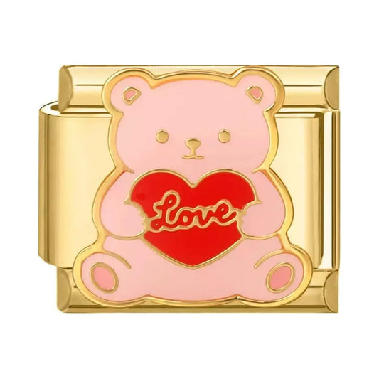 Charm italien doré Ourson Love en acier inoxydable pour bracelet - Charmsy