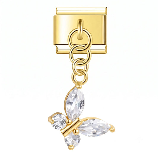 Charm italien doré Pendentif Papillon Strass en acier inoxydable pour bracelet - Charmsy